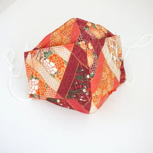 Load image into Gallery viewer, 3Layers Face mask &quot;orange&quot; japanese flowers design with white ear cord