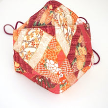 Load image into Gallery viewer, 3Layers Face mask &quot;orange&quot; japanese flowers design with red ear cord