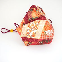 Load image into Gallery viewer, 3Layers Face mask &quot;orange&quot; japanese flowers design with red ear cord