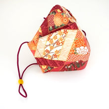 Load image into Gallery viewer, 3Layers Face mask &quot;orange&quot; japanese flowers design with red ear cord