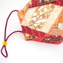 Load image into Gallery viewer, 3Layers Face mask &quot;orange&quot; japanese flowers design with red ear cord