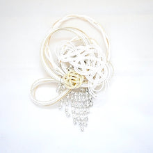 Load image into Gallery viewer, silver swing brooch, elegant japanese mizuhiki accessory