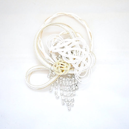 silver swing brooch, elegant japanese mizuhiki accessory