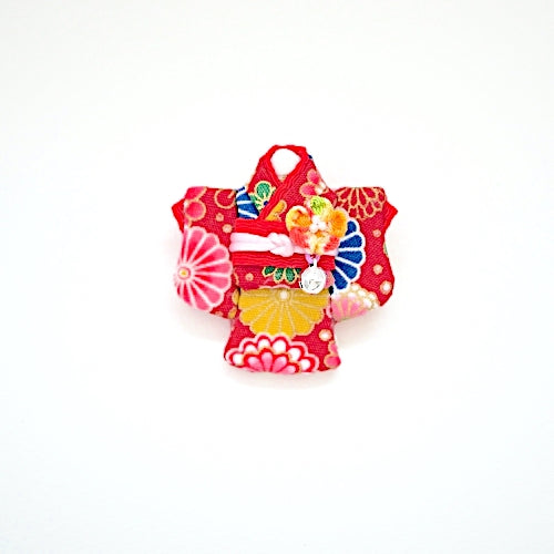 Red Kimono-shaped brooch, handmade