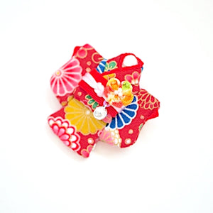 Red Kimono-shaped brooch, handmade