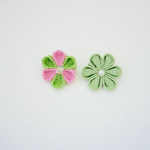 2pcs green and pink flower brooches, accessory, Japan Handmade, fashion items