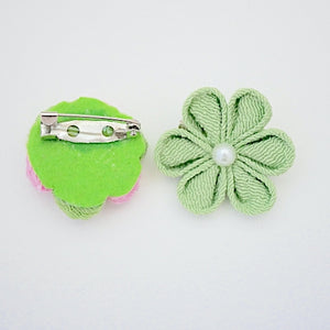 2pcs green and pink flower brooches, accessory, Japan Handmade, fashion items