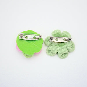 2pcs green and pink flower brooches, accessory, Japan Handmade, fashion items