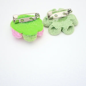 2pcs green and pink flower brooches, accessory, Japan Handmade, fashion items