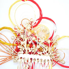 Load image into Gallery viewer, red&amp;yellow mizuhiki design hair comb, Japanese styling tool