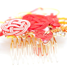 Load image into Gallery viewer, red&amp;yellow mizuhiki design hair comb, Japanese styling tool