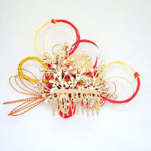 Load image into Gallery viewer, red&amp;yellow mizuhiki design hair comb, Japanese styling tool