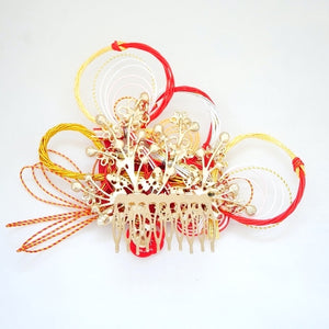 red&yellow mizuhiki design hair comb, Japanese styling tool