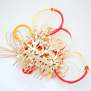 red&yellow mizuhiki design hair comb, Japanese styling tool