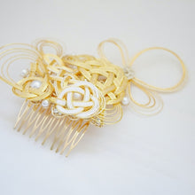 Load image into Gallery viewer, gold metal hair comb, mizuhiki headpieces, Japanese comb pin