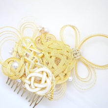 Load image into Gallery viewer, gold metal hair comb, mizuhiki headpieces, Japanese comb pin