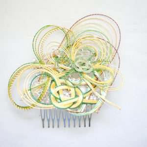 hair comb clip green mizuhiki headpieses, hair comb decor