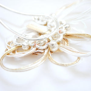 white&beige-gold mizuhiki Japanese hair accessory, kanzashi, hair pin