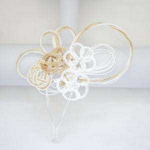 white&beige-gold mizuhiki Japanese hair accessory, kanzashi, hair pin