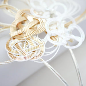 white&beige-gold mizuhiki Japanese hair accessory, kanzashi, hair pin