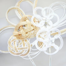 Load image into Gallery viewer, white&amp;beige-gold mizuhiki Japanese hair accessory, kanzashi, hair pin