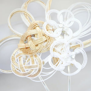 white&beige-gold mizuhiki Japanese hair accessory, kanzashi, hair pin