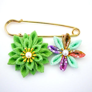 green flower kilt pin, scarf pin, brooch pin, Japan handmade