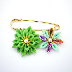 green flower kilt pin, scarf pin, brooch pin, Japan handmade