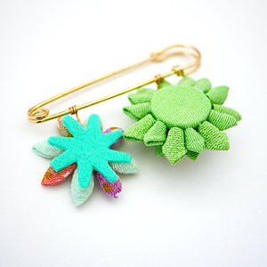 green flower kilt pin, scarf pin, brooch pin, Japan handmade