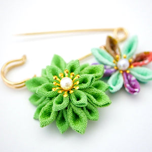 green flower kilt pin, scarf pin, brooch pin, Japan handmade