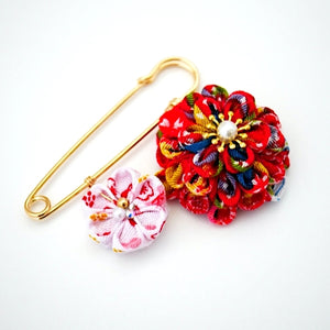 red flower kilt pin, scarf pin, brooch pin, Japan handmade, handcrafted