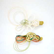 Load image into Gallery viewer, white&amp;green head accessory, hair clip decor, mizuhiki hairclip