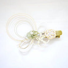 Load image into Gallery viewer, white&amp;green head accessory, hair clip decor, mizuhiki hairclip