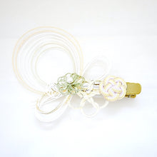 Load image into Gallery viewer, white&amp;green head accessory, hair clip decor, mizuhiki hairclip