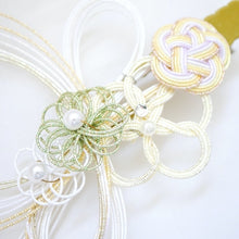 Load image into Gallery viewer, white&amp;green head accessory, hair clip decor, mizuhiki hairclip