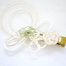 Load image into Gallery viewer, white&amp;green head accessory, hair clip decor, mizuhiki hairclip