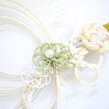 Load image into Gallery viewer, white&amp;green head accessory, hair clip decor, mizuhiki hairclip