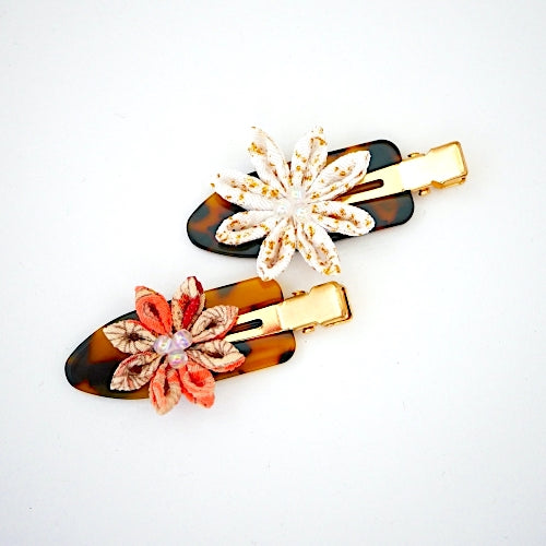 2pcs bekko base with Tsumami-zaiku flower hair clip, hair accessory, handmade