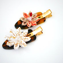 Load image into Gallery viewer, 2pcs bekko base with Tsumami-zaiku flower hair clip, hair accessory, handmade