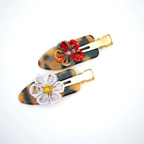 2pcs bekko base with Tsumami-zaiku flower hair clip, hair accessory