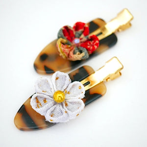 2pcs bekko base with Tsumami-zaiku flower hair clip, hair accessory