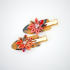 2pcs bekko base with Tsumami-zaiku flower hair clip, hair accessory, Japanese accessory