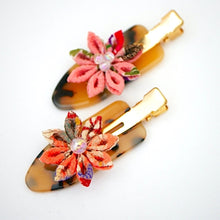 Load image into Gallery viewer, 2pcs bekko base with Tsumami-zaiku flower hair clip, hair accessory, Japanese accessory