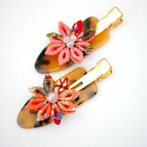 2pcs bekko base with Tsumami-zaiku flower hair clip, hair accessory, Japanese accessory