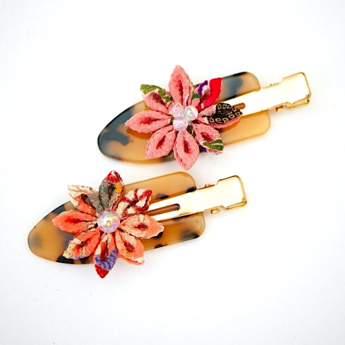 2pcs bekko base with Tsumami-zaiku flower hair clip, hair accessory, Japanese accessory