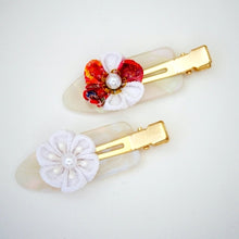 Load image into Gallery viewer, 2pcs white base hair clip with Tsumami-zaiku, hair accessory, handmade