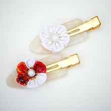 Load image into Gallery viewer, 2pcs white base hair clip with Tsumami-zaiku, hair accessory, handmade