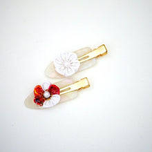 Load image into Gallery viewer, 2pcs white base hair clip with Tsumami-zaiku, hair accessory, handmade