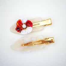 Load image into Gallery viewer, 2pcs white base hair clip with Tsumami-zaiku, hair accessory, handmade