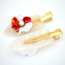 Load image into Gallery viewer, 2pcs white base hair clip with Tsumami-zaiku, hair accessory, handmade